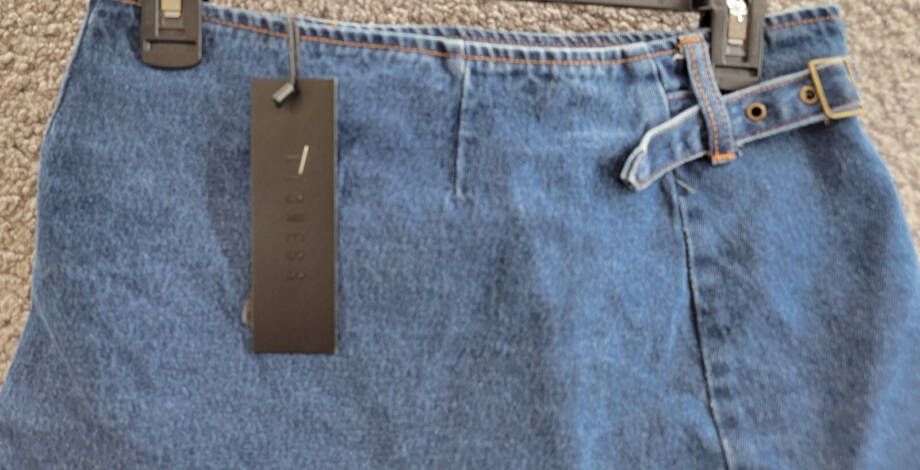 Lioness Anja Mini Skirt Women's XS Dark Denim Front Button & Side Buckle Closure