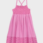 Splendid Eyelet Smocked Dress Girl's 14 Pink Square Neck Pullover