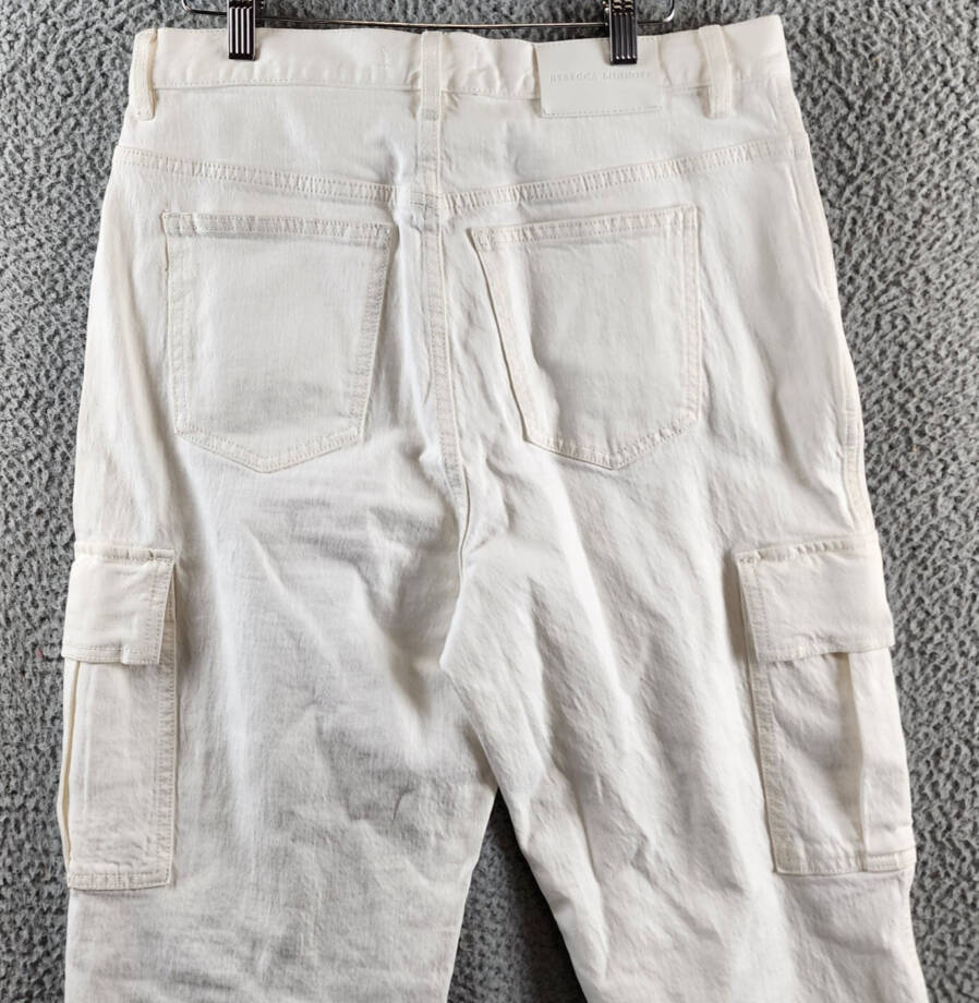 REBECCA MINKOFF Relaxed Cargo Pants Women's 29 Alabaster Zip & Button Closure