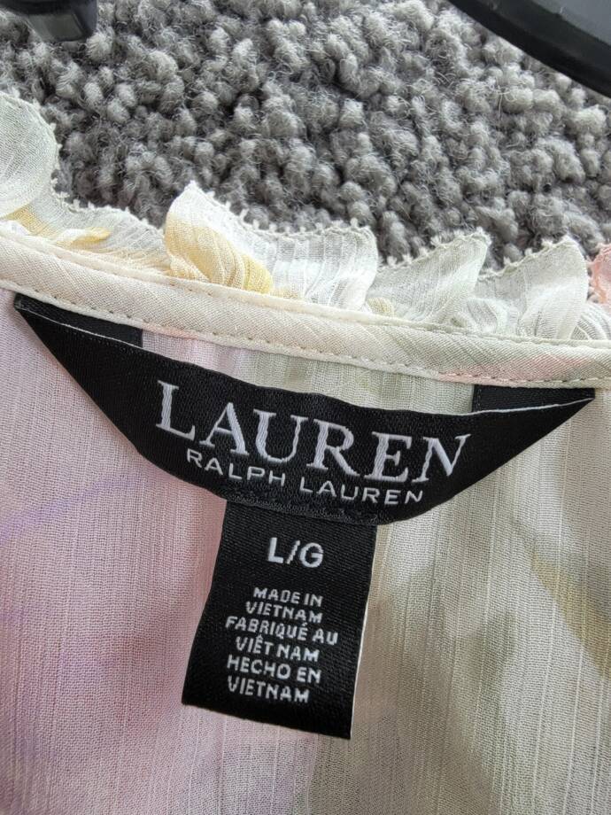 Lauren Ralph Lauren Ruffled Flutter-Sleeve Blouse Women's L White Multi Pullover