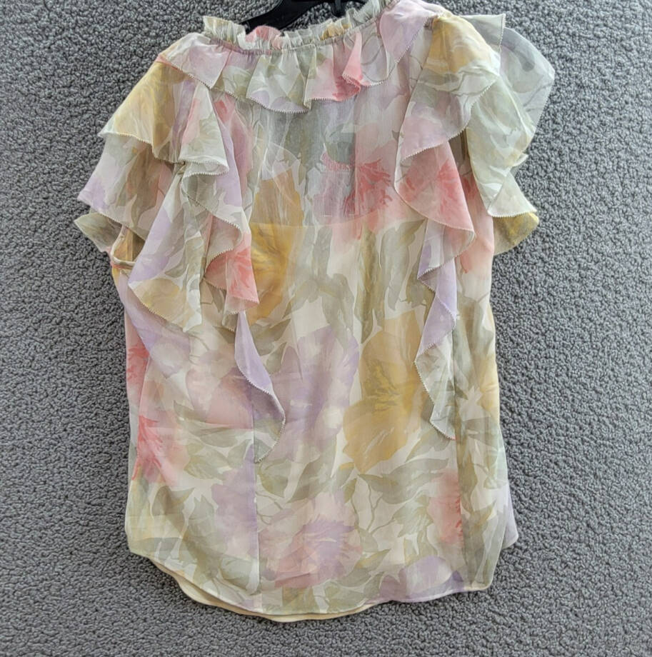Lauren Ralph Lauren Ruffled Flutter-Sleeve Blouse Women's L White Multi Pullover
