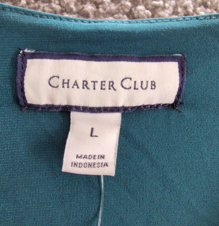 Charter Club Faux-Wrap Dress Women's L Deep Pine Surplice Neck 3/4 Sleeve