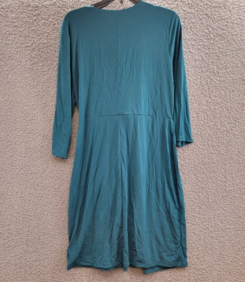 Charter Club Faux-Wrap Dress Women's L Deep Pine Surplice Neck 3/4 Sleeve