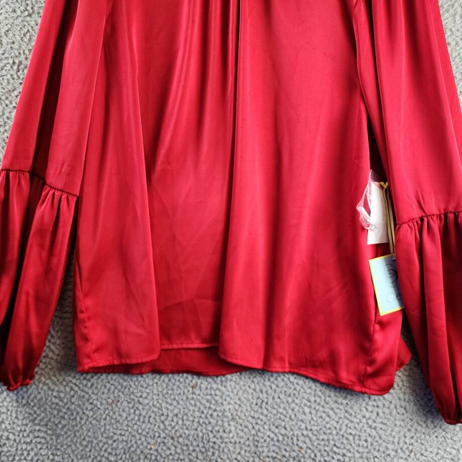 CeCe Blouson-Sleeve Mock-Neck Blouse Women's XL Stoplight Red Button Back L/S