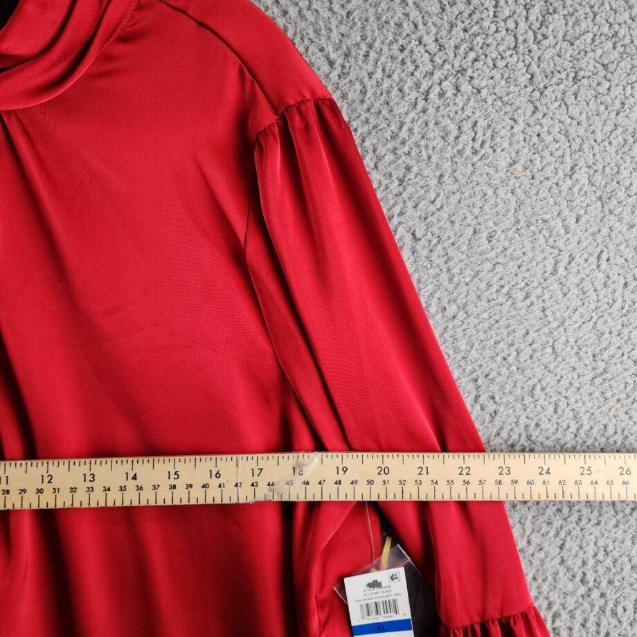 CeCe Blouson-Sleeve Mock-Neck Blouse Women's XL Stoplight Red Button Back L/S