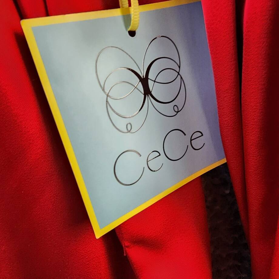CeCe Blouson-Sleeve Mock-Neck Blouse Women's XL Stoplight Red Button Back L/S