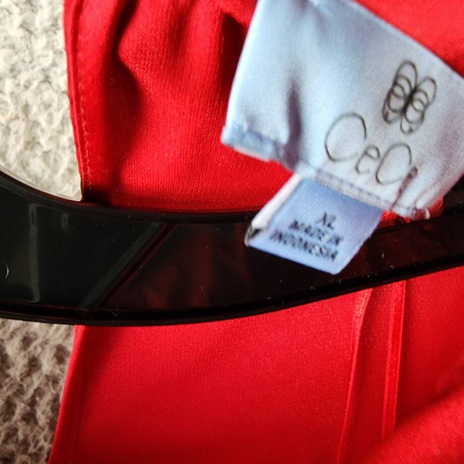 CeCe Blouson-Sleeve Mock-Neck Blouse Women's XL Stoplight Red Button Back L/S
