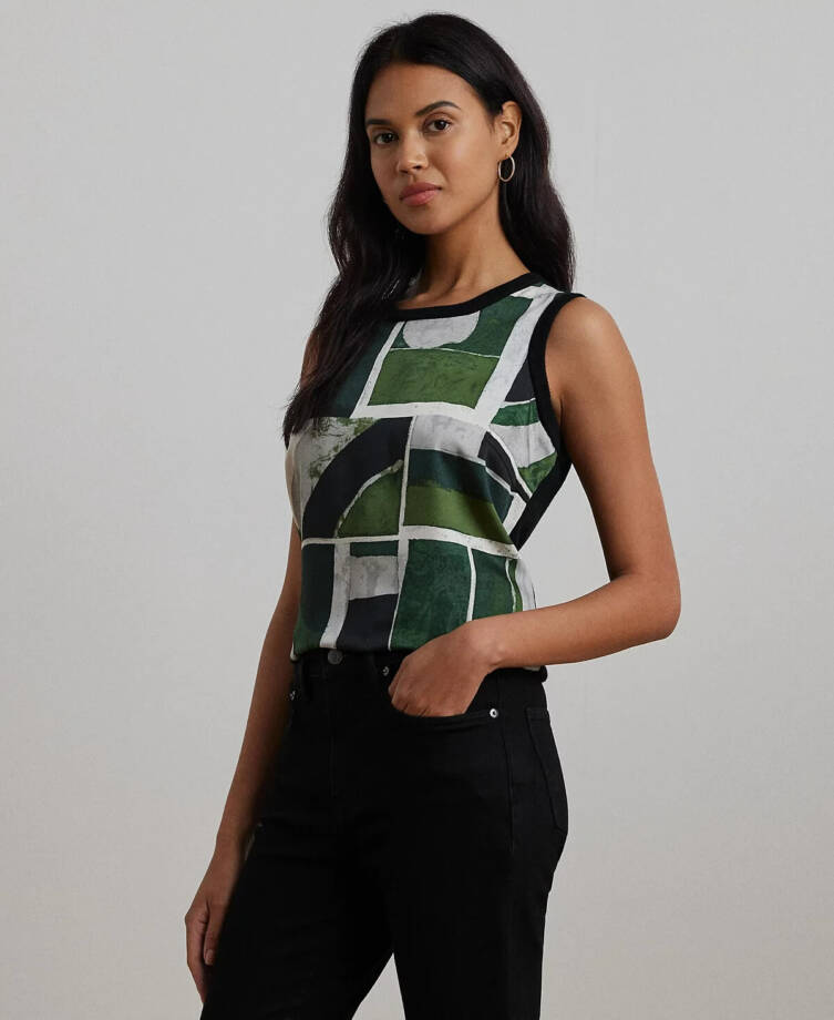 Lauren Ralph Lauren Petite Geo-Print Sleeveless Sweater Women's PXS Black Multi