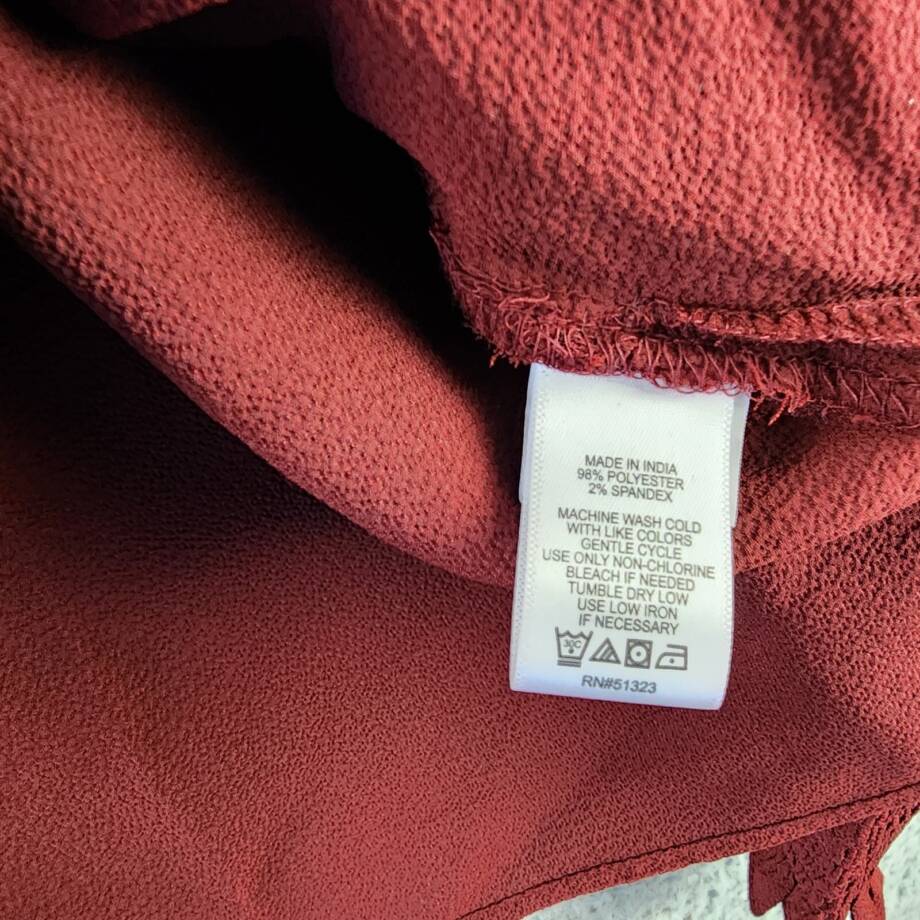 CeCe Solid Smocked-Cuff V-Neck Charmeuse Blouse Women's S Claret Red Long Sleeve