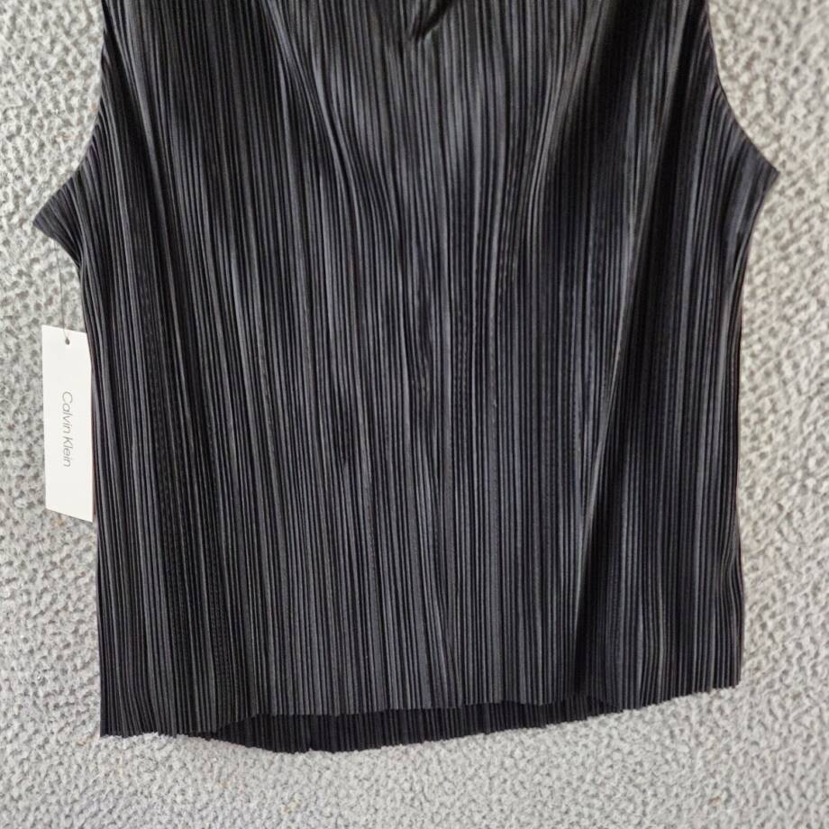 Calvin Klein Plisse Mock-Neck Sleeveless Top Women's S Black Back Zip Closure