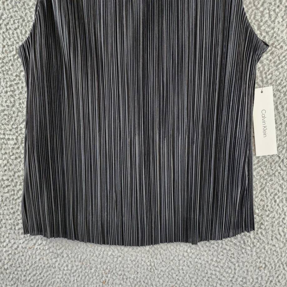 Calvin Klein Plisse Mock-Neck Sleeveless Top Women's S Black Back Zip Closure