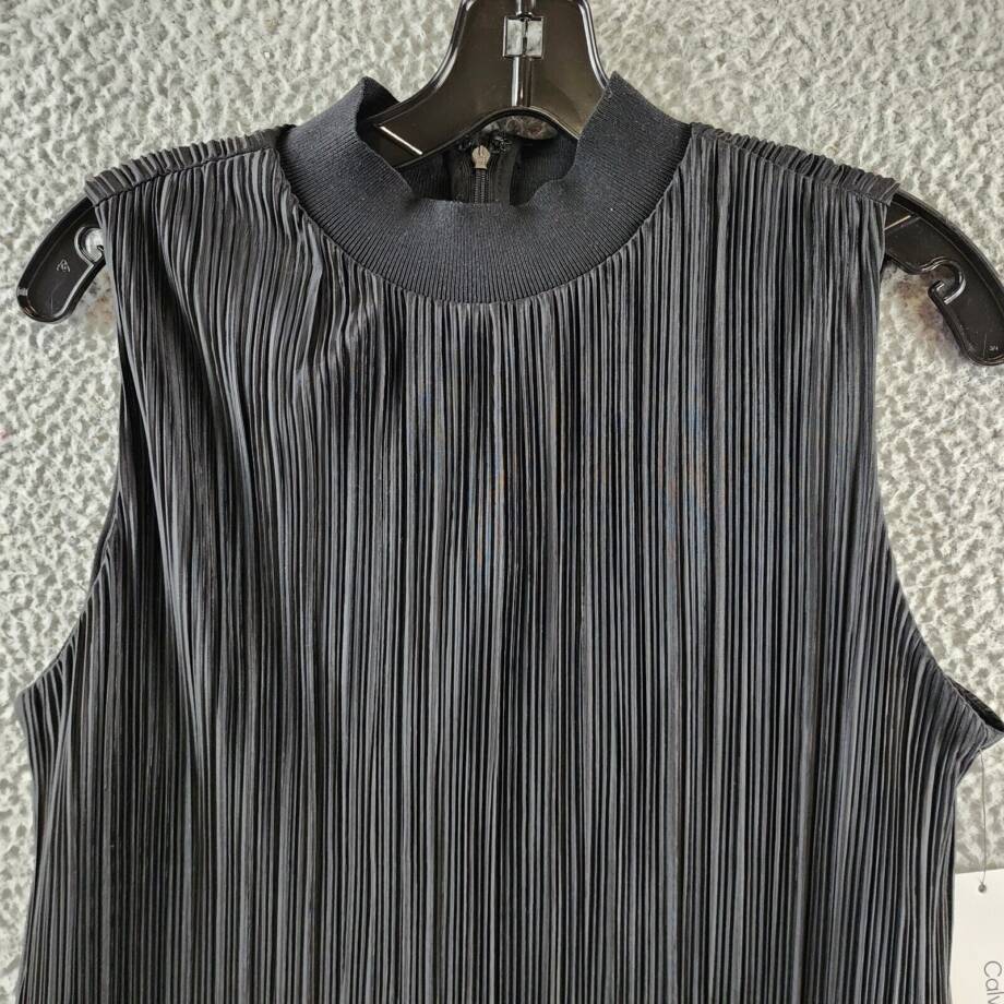Calvin Klein Plisse Mock-Neck Sleeveless Top Women's S Black Back Zip Closure