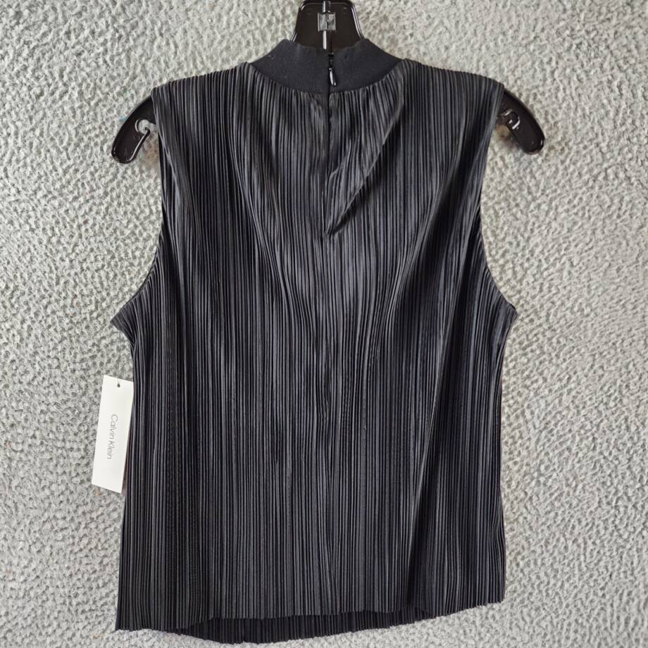 Calvin Klein Plisse Mock-Neck Sleeveless Top Women's S Black Back Zip Closure