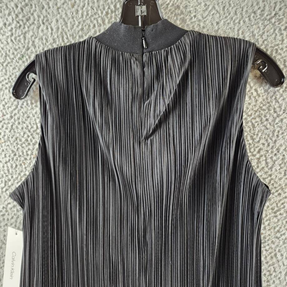 Calvin Klein Plisse Mock-Neck Sleeveless Top Women's S Black Back Zip Closure