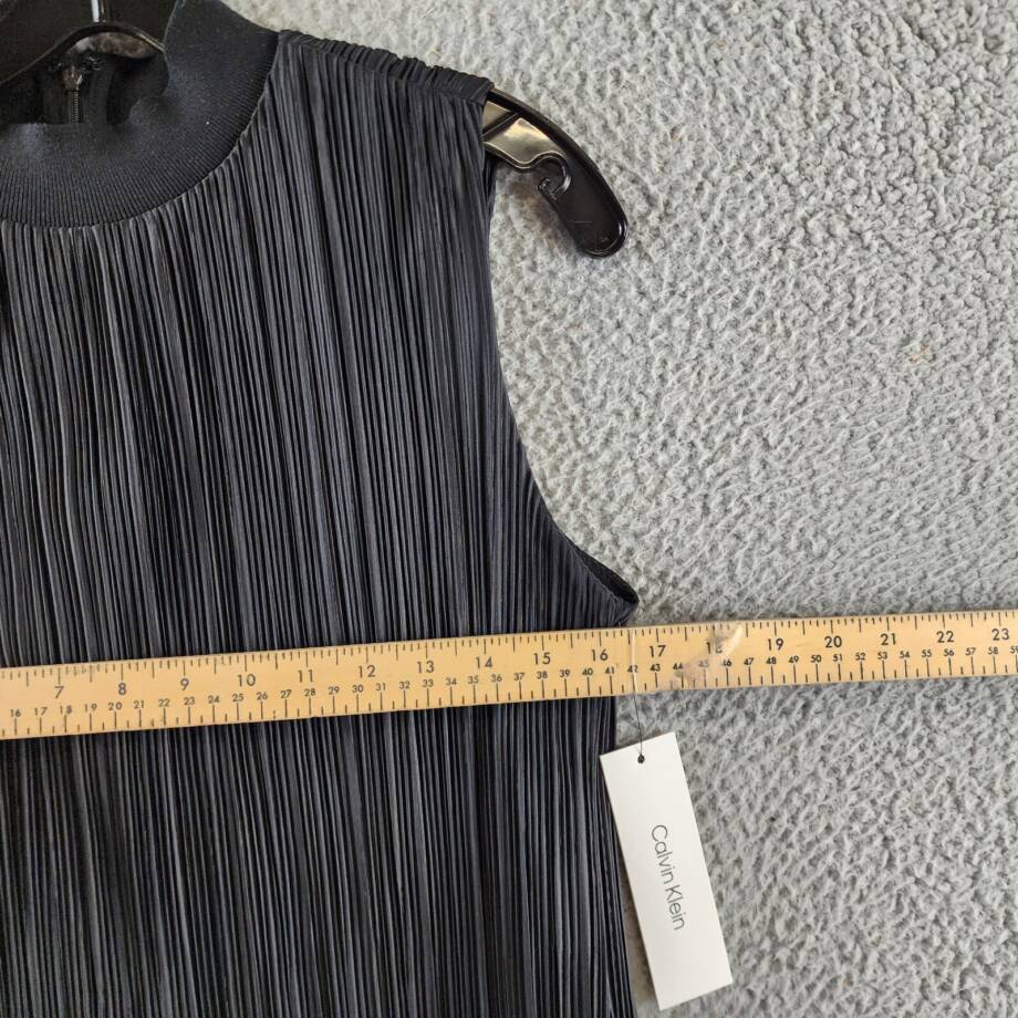 Calvin Klein Plisse Mock-Neck Sleeveless Top Women's S Black Back Zip Closure