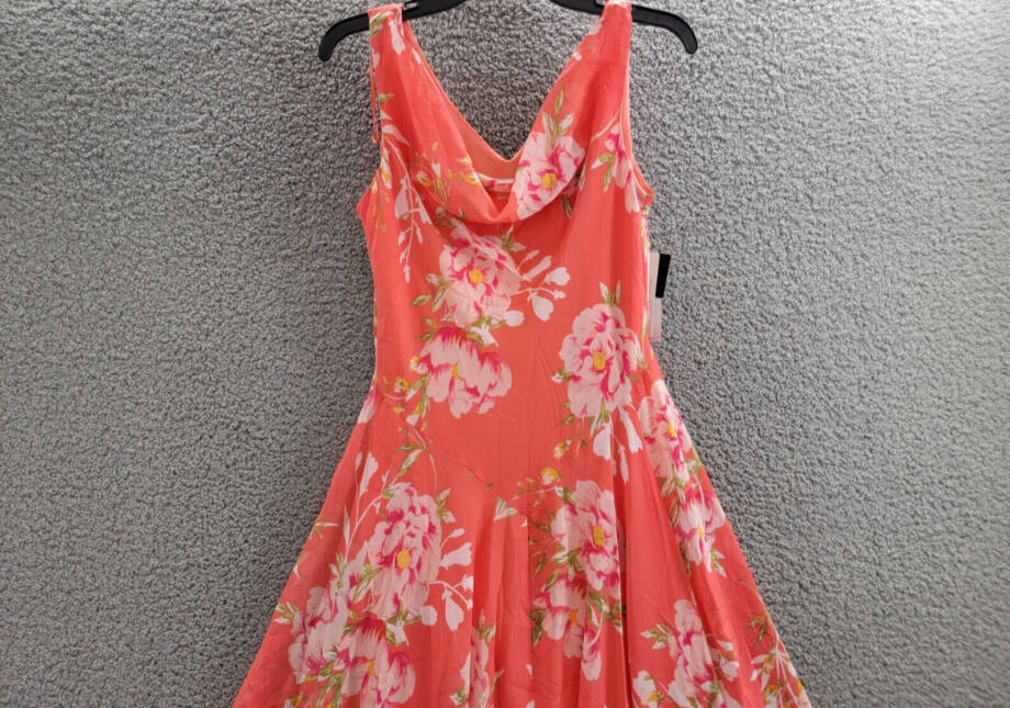 Robbie Bee Petite Floral Handkerchief-Hem Cowl-Neck Dress Women's 8P Coral Multi
