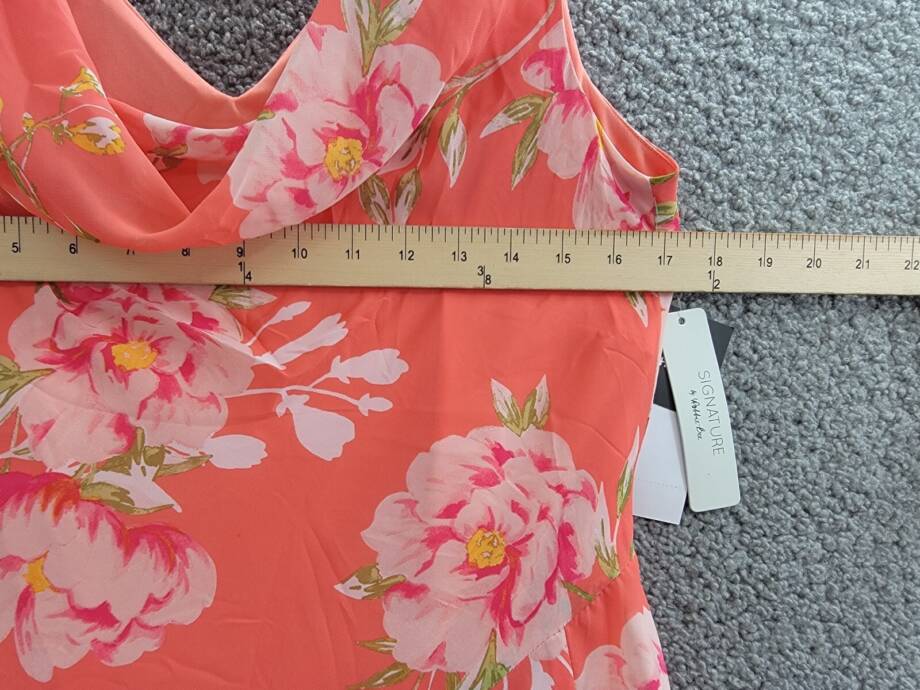 Robbie Bee Petite Floral Handkerchief-Hem Cowl-Neck Dress Women's 8P Coral Multi