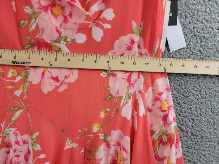 Robbie Bee Petite Floral Handkerchief-Hem Cowl-Neck Dress Women's 8P Coral Multi