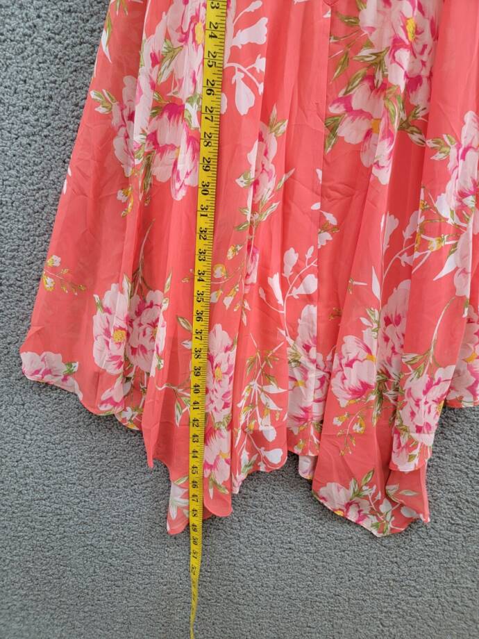 Robbie Bee Petite Floral Handkerchief-Hem Cowl-Neck Dress Women's 8P Coral Multi