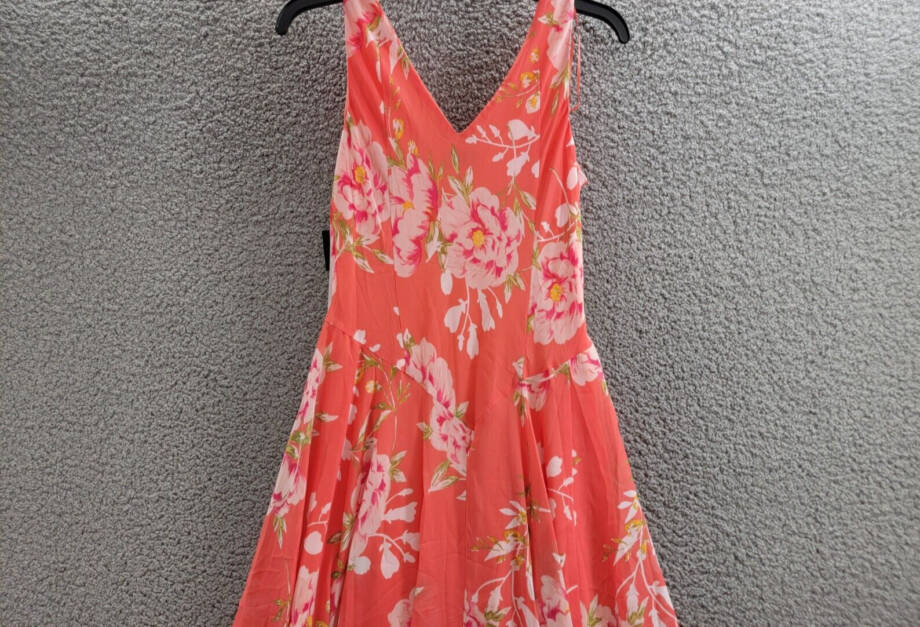 Robbie Bee Petite Floral Handkerchief-Hem Cowl-Neck Dress Women's 8P Coral Multi