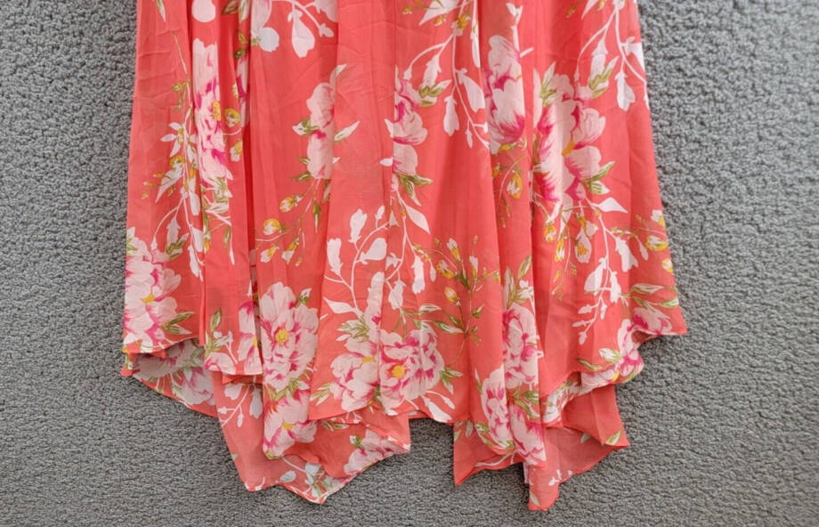 Robbie Bee Petite Floral Handkerchief-Hem Cowl-Neck Dress Women's 8P Coral Multi