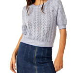 Free People Eloise Pullover Women's XS Falling Water Crew Neck Elbow Sleeve