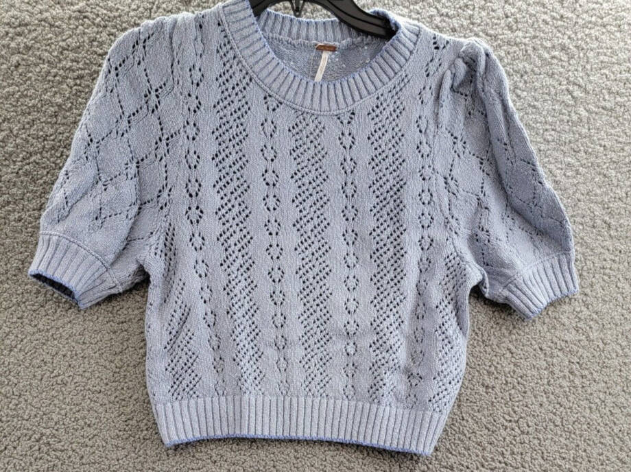 Free People Eloise Pullover Women's XS Falling Water Crew Neck Elbow Sleeve