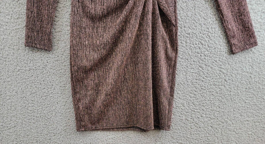 Aqua Metallic Knot Front Mini Dress Women's S Black Rose Gold Crew Neck Pullover