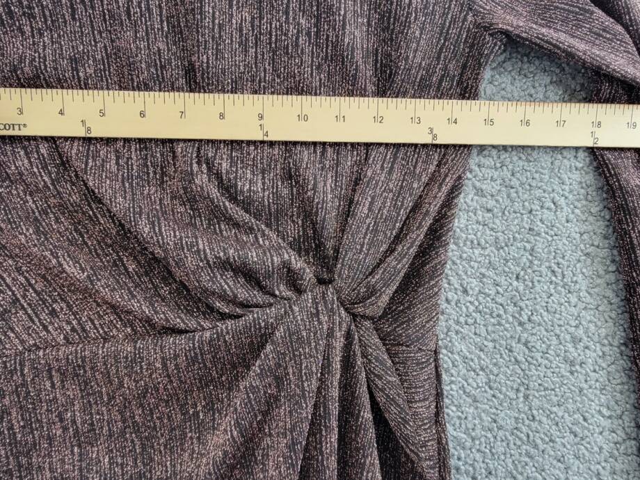Aqua Metallic Knot Front Mini Dress Women's S Black Rose Gold Crew Neck Pullover