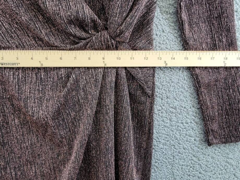 Aqua Metallic Knot Front Mini Dress Women's S Black Rose Gold Crew Neck Pullover