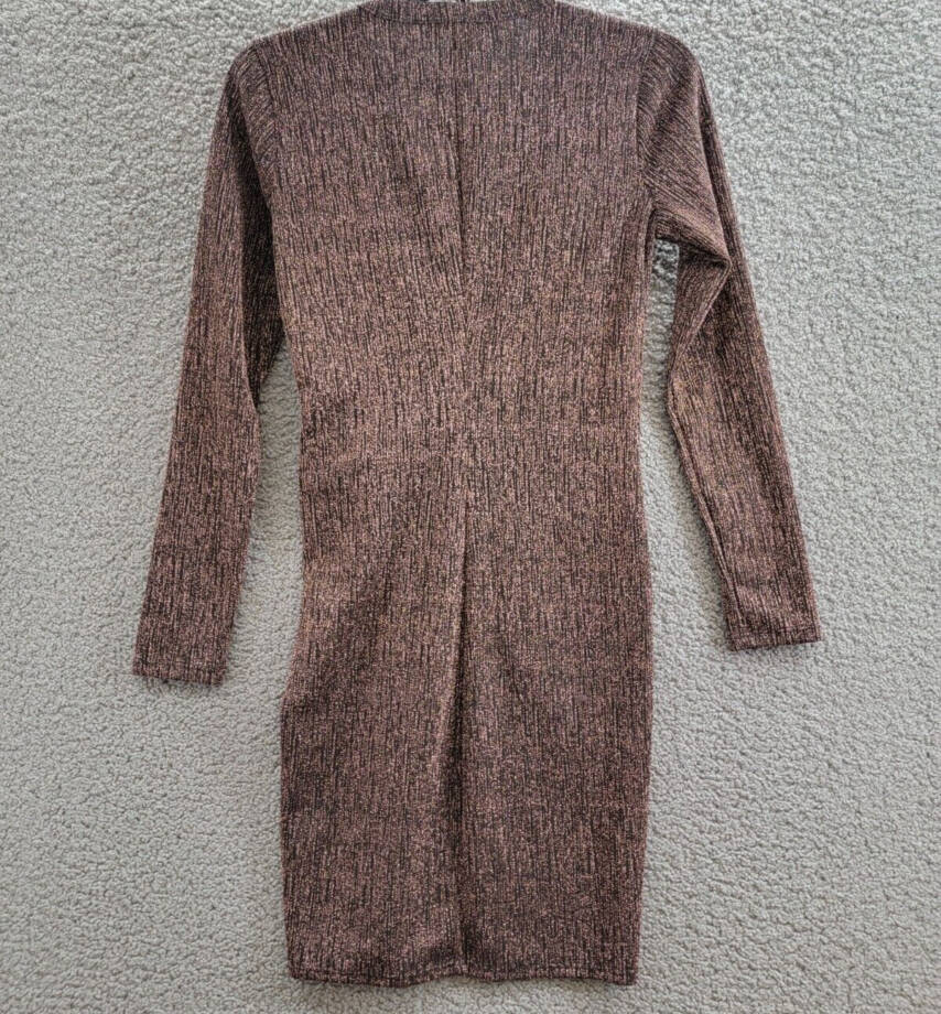 Aqua Metallic Knot Front Mini Dress Women's S Black Rose Gold Crew Neck Pullover