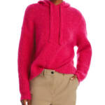 AQUA Long Sleeve Hooded Sweater Women's S Hot Pink Wool Blend Rib Hem Pullover