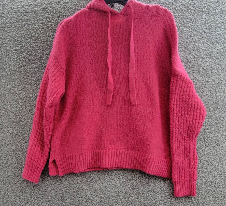 AQUA Long Sleeve Hooded Sweater Women's S Hot Pink Wool Blend Rib Hem Pullover
