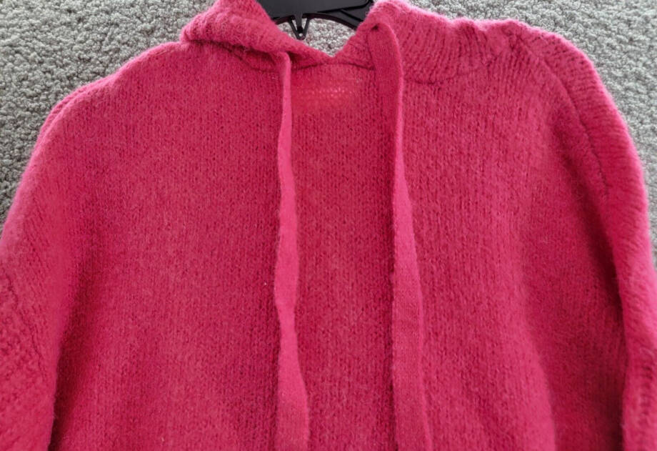 AQUA Long Sleeve Hooded Sweater Women's S Hot Pink Wool Blend Rib Hem Pullover