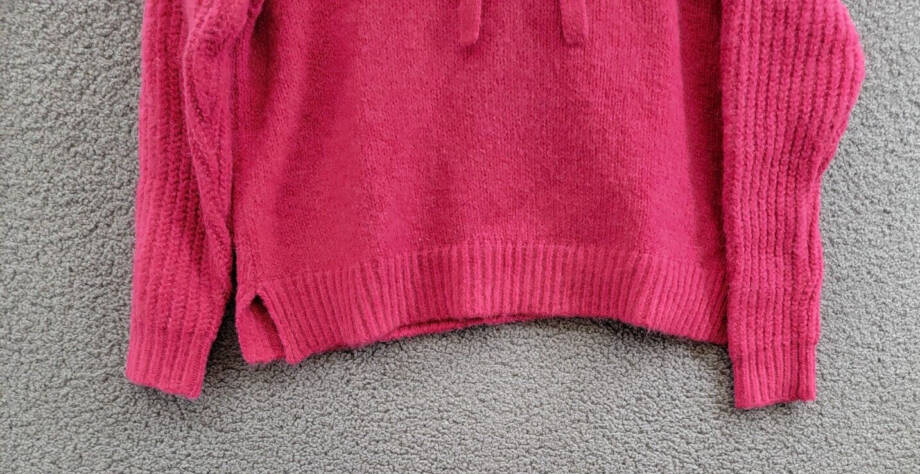 AQUA Long Sleeve Hooded Sweater Women's S Hot Pink Wool Blend Rib Hem Pullover