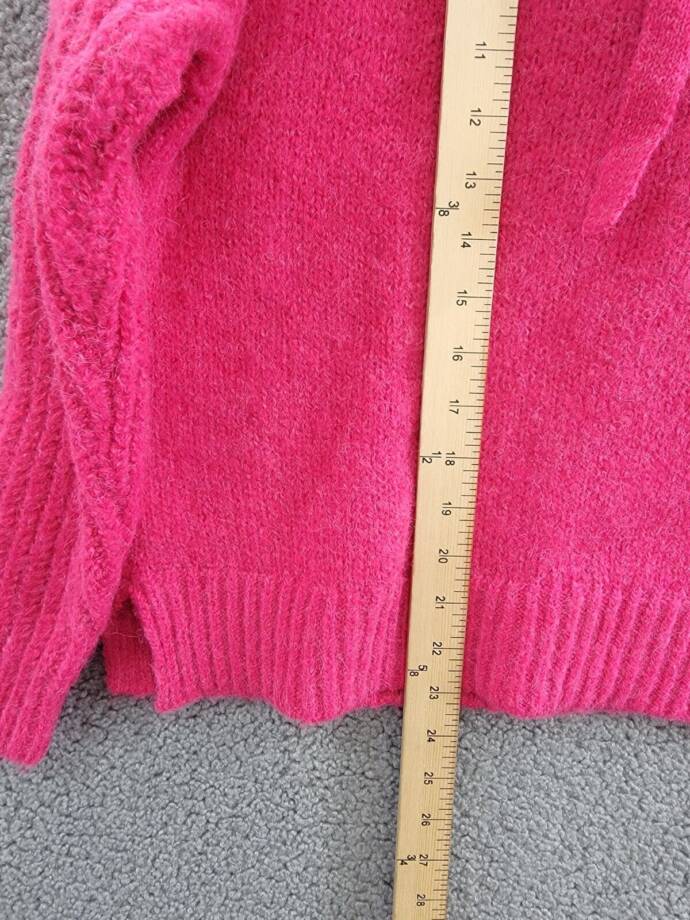 AQUA Long Sleeve Hooded Sweater Women's S Hot Pink Wool Blend Rib Hem Pullover