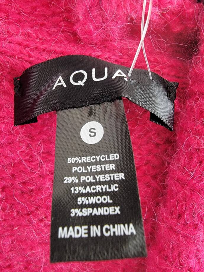 AQUA Long Sleeve Hooded Sweater Women's S Hot Pink Wool Blend Rib Hem Pullover
