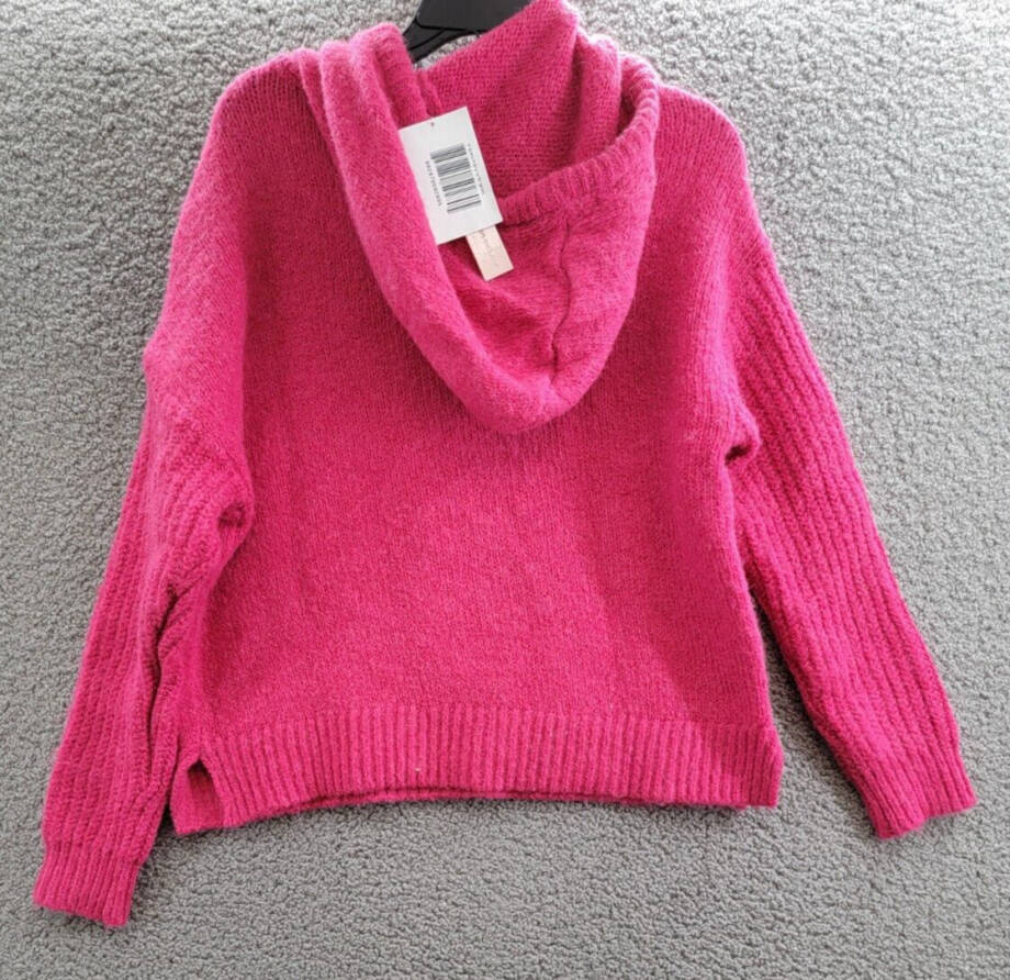 AQUA Long Sleeve Hooded Sweater Women's S Hot Pink Wool Blend Rib Hem Pullover