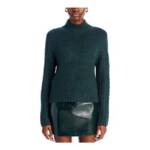 Aqua Mock Neck Cable Sweater Women's M Pine Ribbed Trim Long Sleeve Pullover