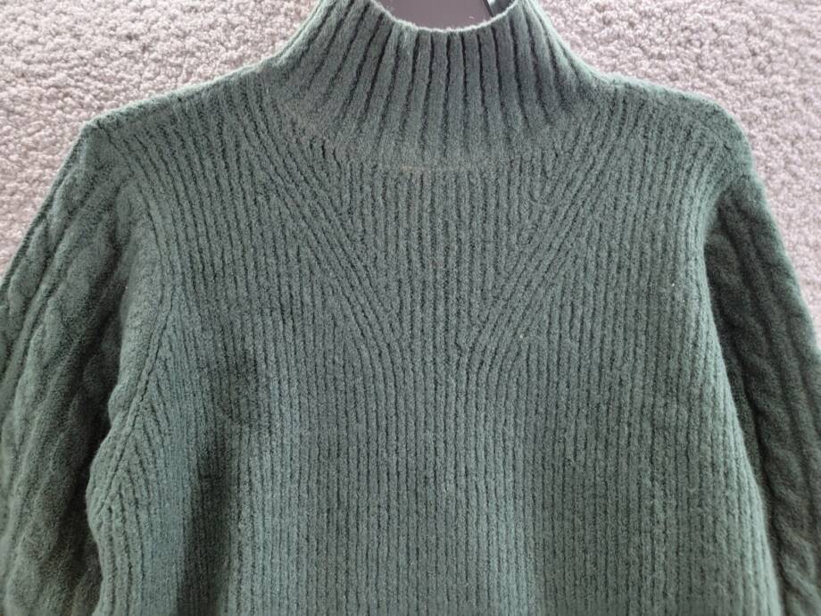 Aqua Mock Neck Cable Sweater Women's M Pine Ribbed Trim Long Sleeve Pullover