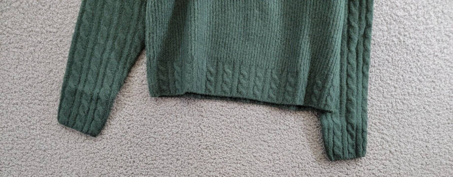 Aqua Mock Neck Cable Sweater Women's M Pine Ribbed Trim Long Sleeve Pullover