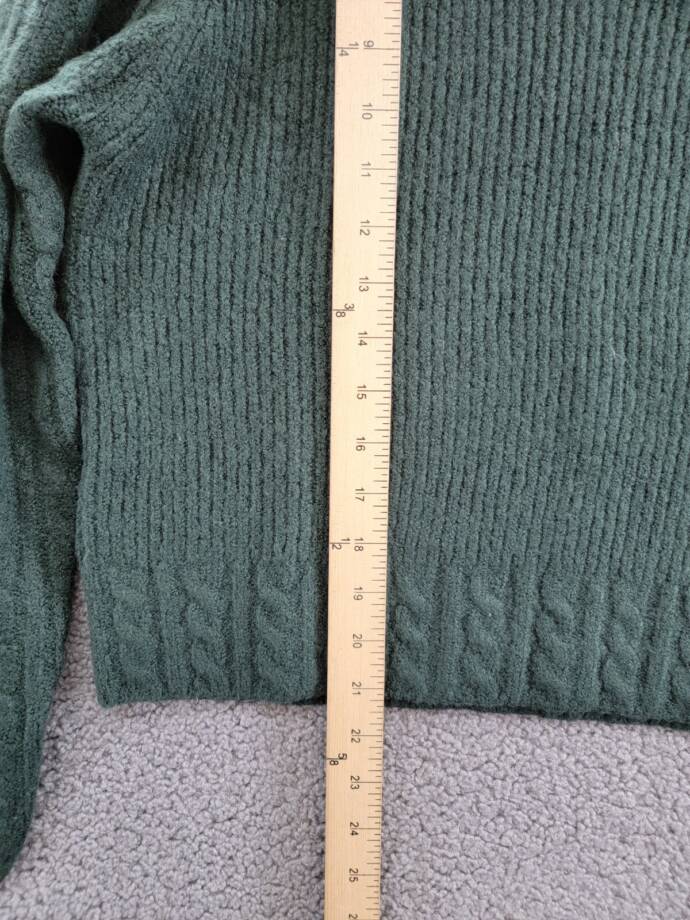 Aqua Mock Neck Cable Sweater Women's M Pine Ribbed Trim Long Sleeve Pullover