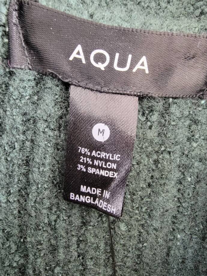 Aqua Mock Neck Cable Sweater Women's M Pine Ribbed Trim Long Sleeve Pullover