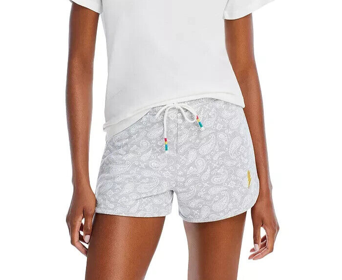 AQUA Camp Bandana Print Lightning Patch Shorts Women's XS Gray Paisley Pull On