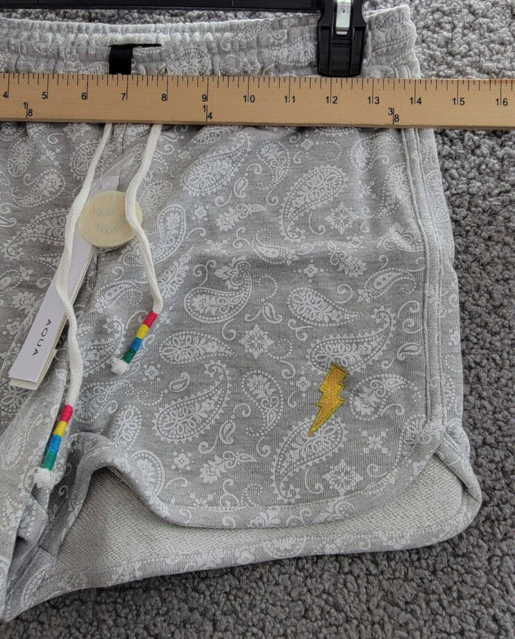 AQUA Camp Bandana Print Lightning Patch Shorts Women's XS Gray Paisley Pull On