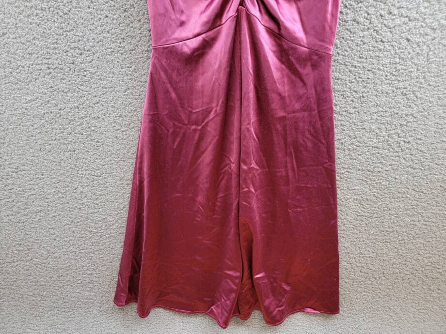 BCX Ruched Mermaid Dress Juniors' 1 Plum Front Slit V-Neck Back Zip Closure
