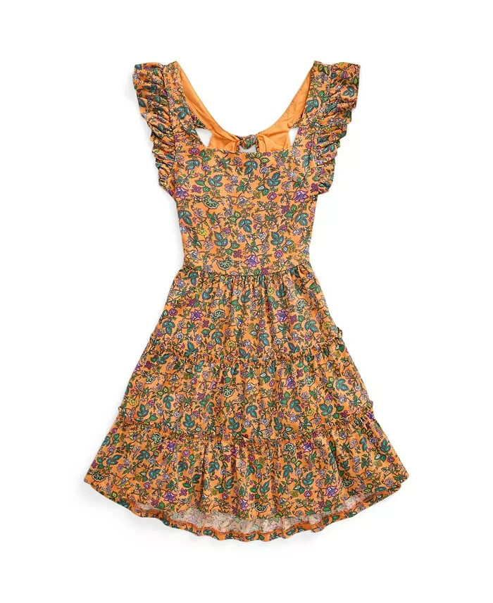 Polo Ralph Lauren Floral Ruffled Jersey Dress Big Girls XL 16 Tropical Woodblock