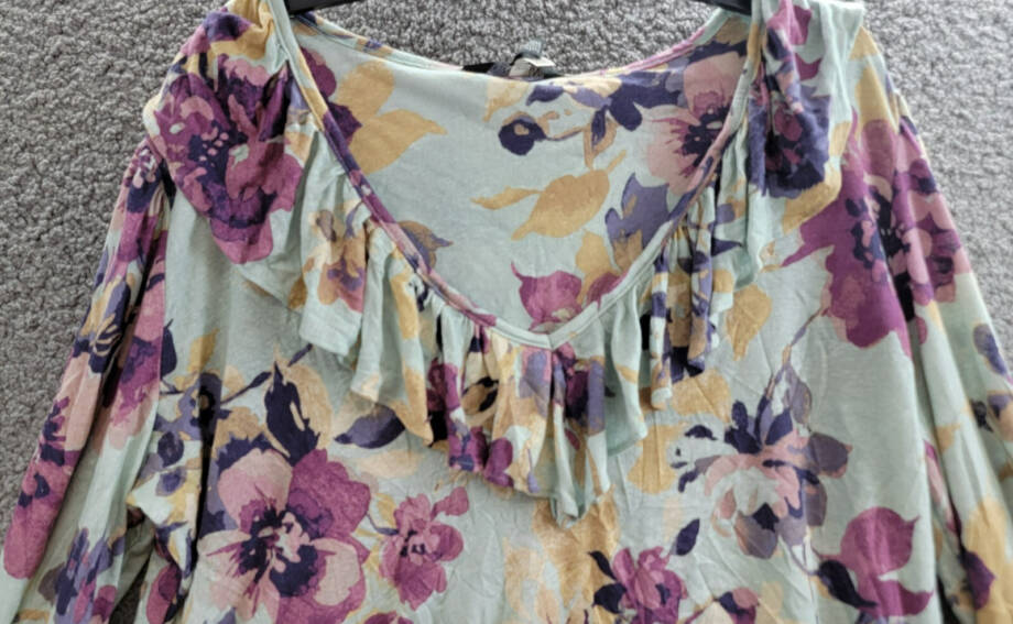 Lauren Ralph Lauren Linen-Blend Ruffled Floral Top Women's XL Multi V-Neck L/S