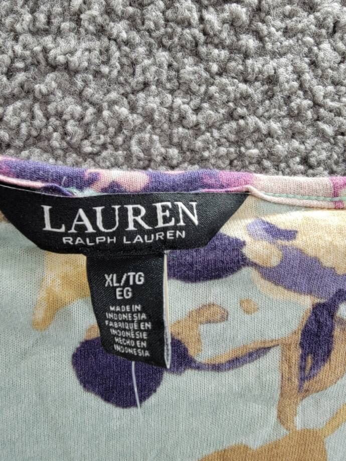 Lauren Ralph Lauren Linen-Blend Ruffled Floral Top Women's XL Multi V-Neck L/S