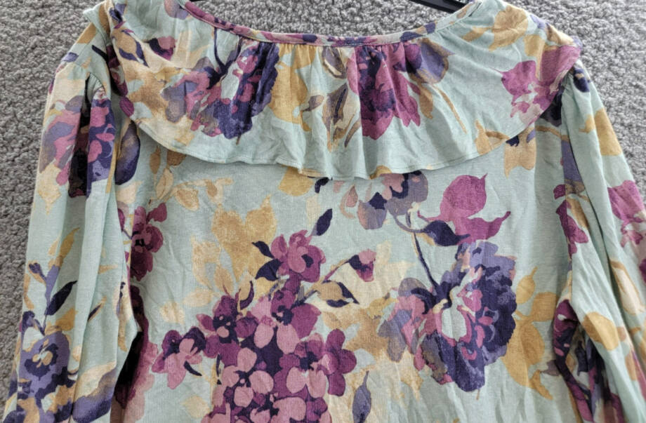 Lauren Ralph Lauren Linen-Blend Ruffled Floral Top Women's XL Multi V-Neck L/S